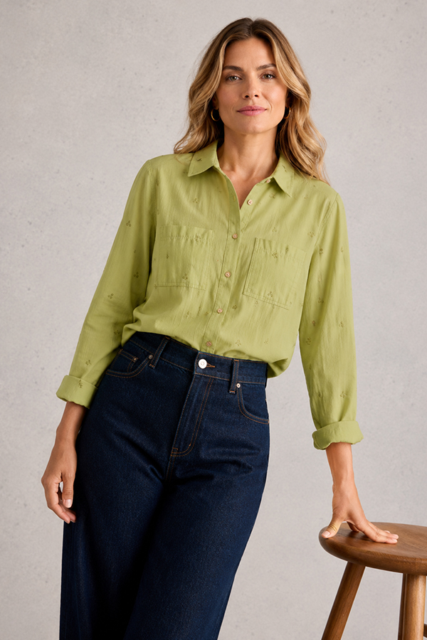 The White Stuff Sophie Organic Cotton Shirt Lgt Green is an easy everyday shirt that brings a fresh pop of colour to your wardrobe.