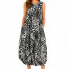 Black Label Dress Black Print with soft rounded hem and concealed side pockets