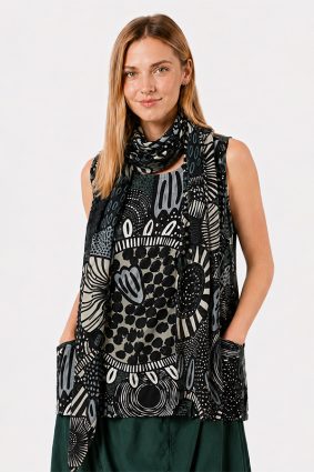 Black Label Scarf Multicolour featuring abstract composition in monochrome and muted teal