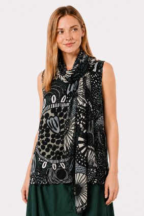 Black Label Scarf Multicolour featuring abstract composition in monochrome and muted teal
