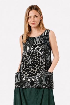 Black Label Singlet Top Multicolour styled with clean round neckline and elegant patch pockets