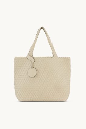 Ivory braided faux leather tote bag by Ilse Jacobsen