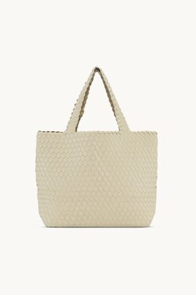 Ivory braided faux leather tote bag by Ilse Jacobsen