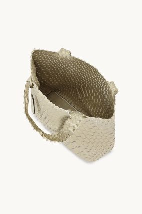 Ivory braided faux leather tote bag by Ilse Jacobsen