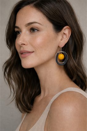 Jolly Venezia Dark Grey Hoop Earrings