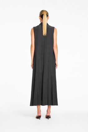 Mela Purdie Atrium Dress Bark front view showing sleeveless design and structured collar