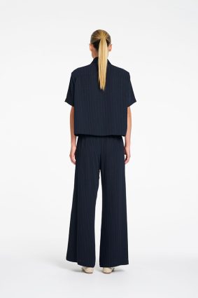 Mela Purdie navy and chalk pinstripe cropped shirt