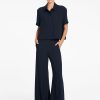 Mela Purdie navy and chalk pinstripe cropped shirt