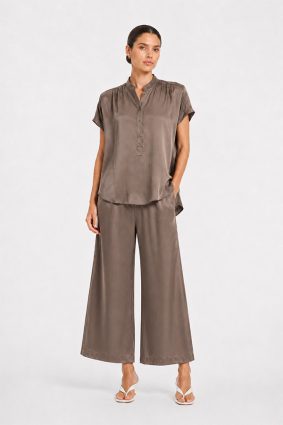 Mela Purdie Gathered Shell top in deep twig tone with gathered shoulders