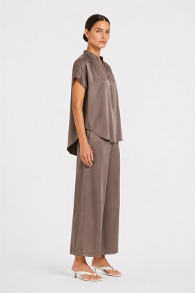 Mela Purdie Gathered Shell top in deep twig tone with gathered shoulders