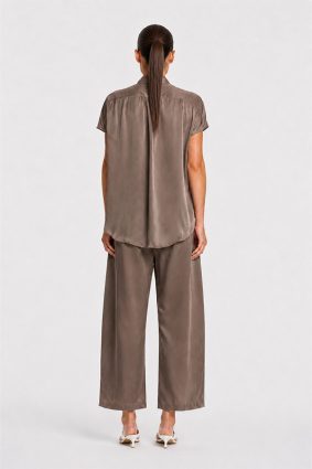 Mela Purdie Gathered Shell top in deep twig tone with gathered shoulders