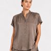 Mela Purdie Gathered Shell top in deep twig tone with gathered shoulders