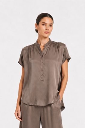 Mela Purdie Gathered Shell top in deep twig tone with gathered shoulders