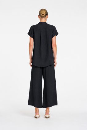 Mela Purdie Lino Pant Shot Navy front view showing wide-leg silhouette and cropped length