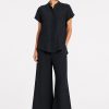 Mela Purdie Lino Pant Shot Navy front view showing wide-leg silhouette and cropped length