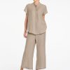 Mela Purdie Lino Pant Stucco front view showing wide-leg silhouette and cropped length