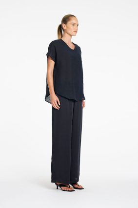 Mela Purdie Neo Shell Shot Navy front view showing V-neckline and short sleeves