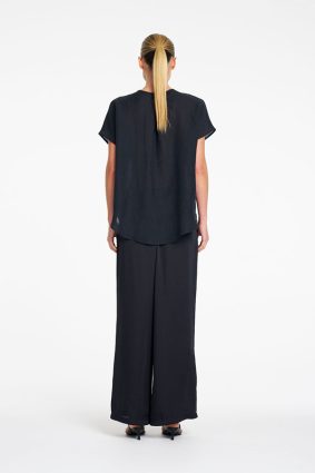 Mela Purdie Neo Shell Shot Navy front view showing V-neckline and short sleeves