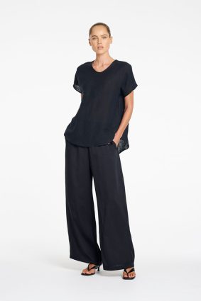 Mela Purdie Neo Shell Shot Navy front view showing V-neckline and short sleeves