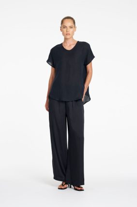 Mela Purdie Neo Shell Shot Navy front view showing V-neckline and short sleeves