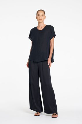 Mela Purdie Neo Shell Shot Navy front view showing V-neckline and short sleeves