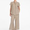 Mela Purdie Stand Shirt in Stucco front view featuring relaxed silhouette and stand collar