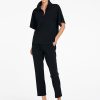 Mela Purdie Zip Flute Top in True Navy front view featuring relaxed silhouette and zip neckline