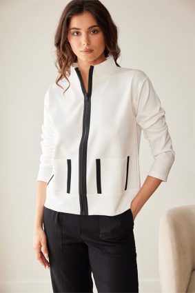 Peruzzi Contrast Pocket Jacket Ecru/Blk with black trim