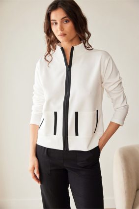 Peruzzi Contrast Pocket Jacket Ecru/Blk with black trim