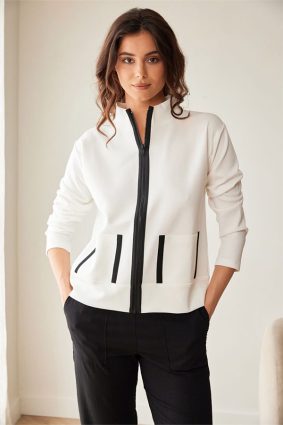 Peruzzi Contrast Pocket Jacket Ecru/Blk with black trim