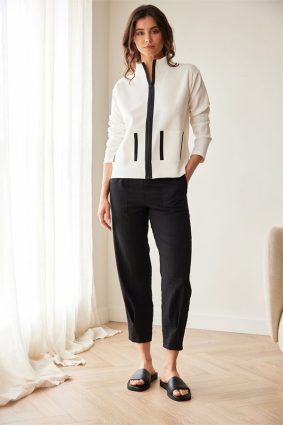 Peruzzi Contrast Pocket Jacket Ecru/Blk with black trim