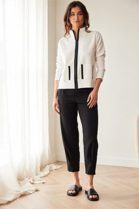 Peruzzi Contrast Pocket Jacket Ecru/Blk with black trim