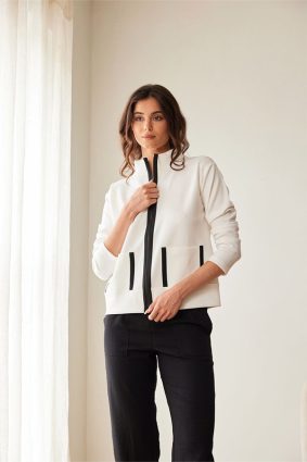 Peruzzi Contrast Pocket Jacket Ecru/Blk with black trim