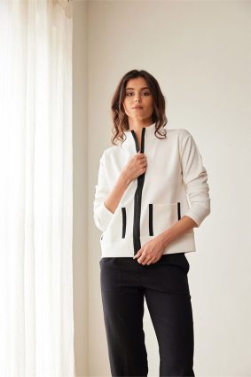 Peruzzi Contrast Pocket Jacket Ecru/Blk with black trim