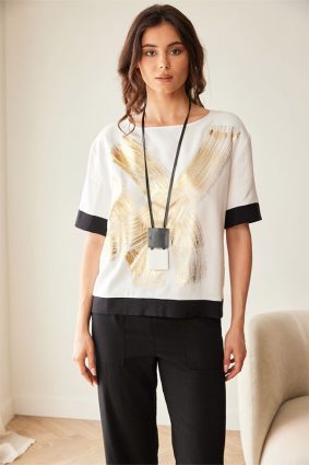 Peruzzi Metallic Brush Top Ecru/Black