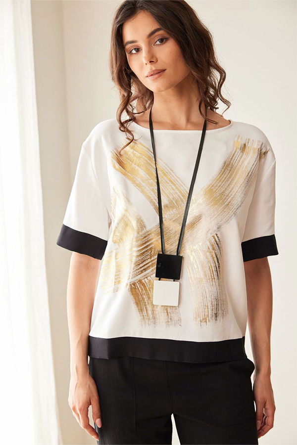 Peruzzi Metallic Brush Top Ecru/Black - Image 5