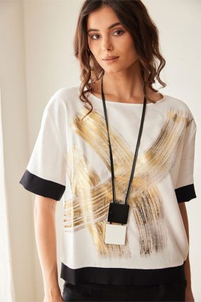 Peruzzi Metallic Brush Top Ecru/Black - Image 4
