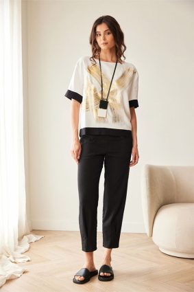 Peruzzi Metallic Brush Top Ecru/Black - Image 3