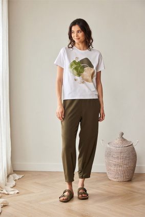 Peruzzi white crew neck t-shirt with abstract black taupe and silver brushstroke print