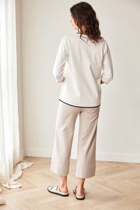 Peruzzi Rib Front Top Ecru with contrast navy trim