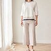 Peruzzi Rib Front Top Ecru with contrast navy trim