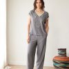 Peruzzi Stripe Trim Top Elephant showing relaxed fit and cap sleeves