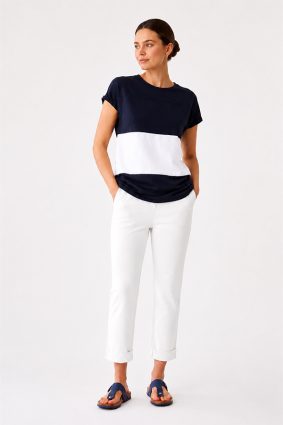 Peruzzi Turn Up Trouser Ecru slim leg pull-on trouser