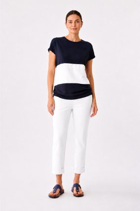 Peruzzi Turn Up Trouser Ecru slim leg pull-on trouser
