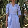 Rose and Rose Dahlia Dress in Banker Blue with cutwork embroidery