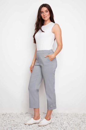 UP! Navy Stripe Techno Button Tab Cropped Pant Navy/White Stripe