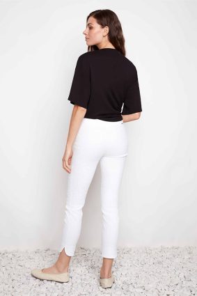 UP! Textured Techno Petal Slit Ankle Pant in White Loom
