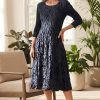 Alquema 3/4 Sleeve Smash Pocket Dress in Glossy Ink featuring fine bodice pleats and crushed skirt