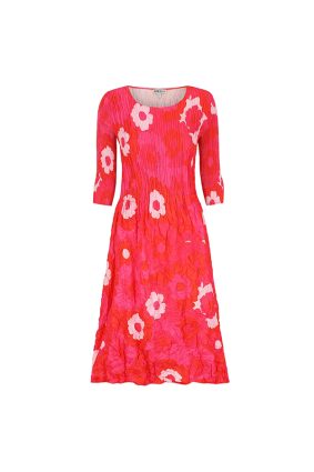 Alquema 3/4 Sleeve Pleated Smash Pocket Dress in Pink
