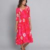 Alquema 3/4 Sleeve Pleated Smash Pocket Dress in Pink